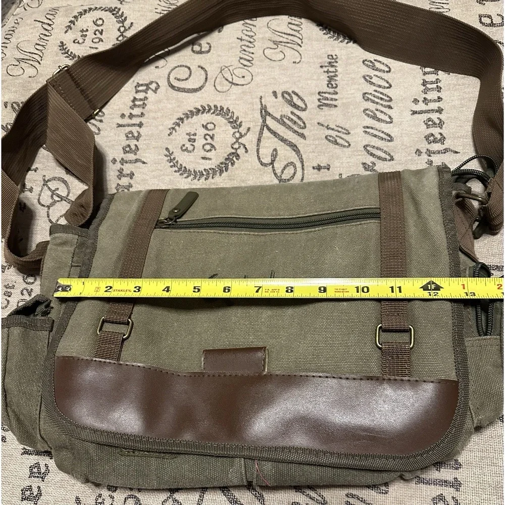 Sovrano Olive Canvas Messenger Bag Crossbody - Qdoba Logo'd